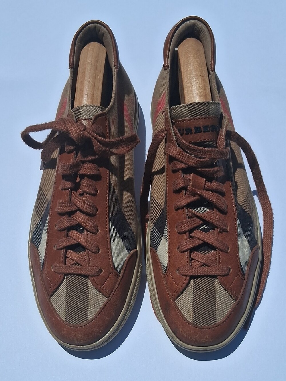Burberry Womens Tan Nova Check Plaid Lace-Up Sneakers Sz8